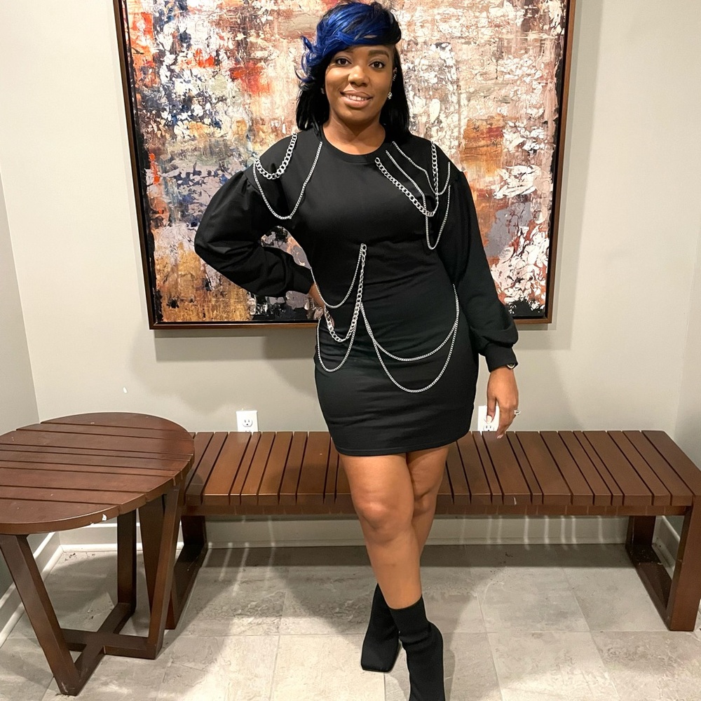 Black Mini Dress with chain details on front